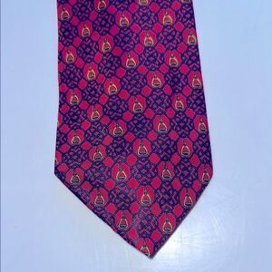 Vtg Setarium Firenze red, navy blue & gold rope & stirrup print Italian silk tie
